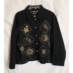 Vintage Country Wear 2000 Black Gold Patchwork Button Up Jacket Women's Size L .